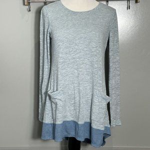 LOGO by Lori Goldstein Blue Space Dye Slub Knit Top Pockets Women's Size…